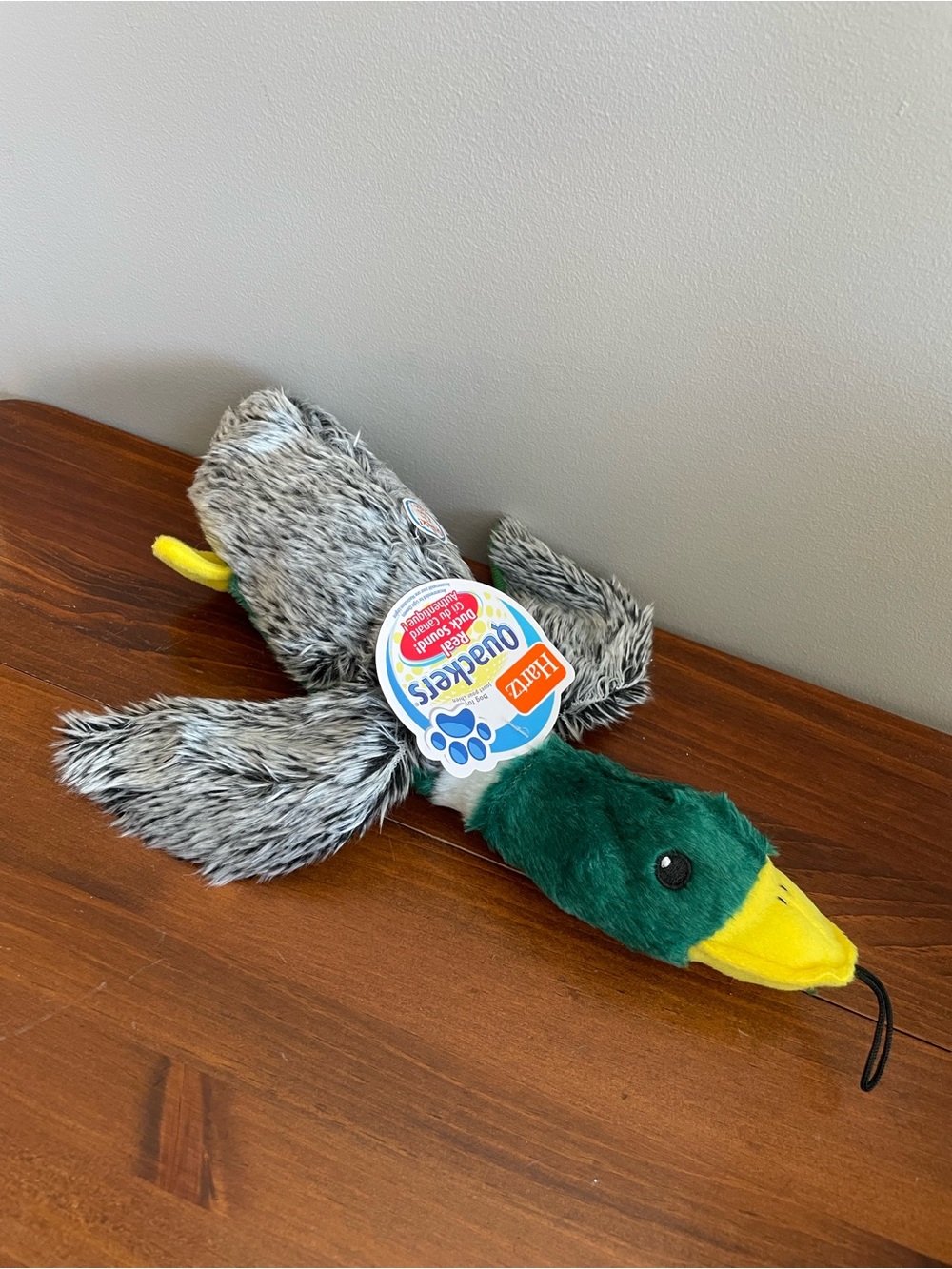 New Small Plush Mallard Duck Dog Toy - Green, Yellow, Gray